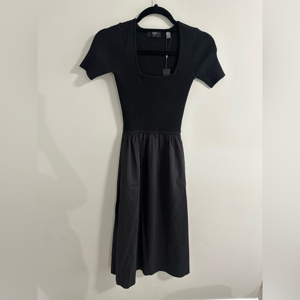 Tahari Black Ribbed Midi Dress